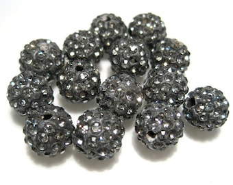 10pcs Gray Polymer Clay Rhinestone Beads Pave Disco Ball Beads 10mm - Grade AAA