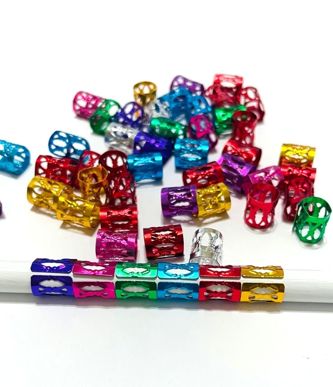 50Pcs/Set Red Silver Multicolor Metal Tube Ring Dreadlock Beads For Braids  Hair Beads Dreadlock Adjustable
