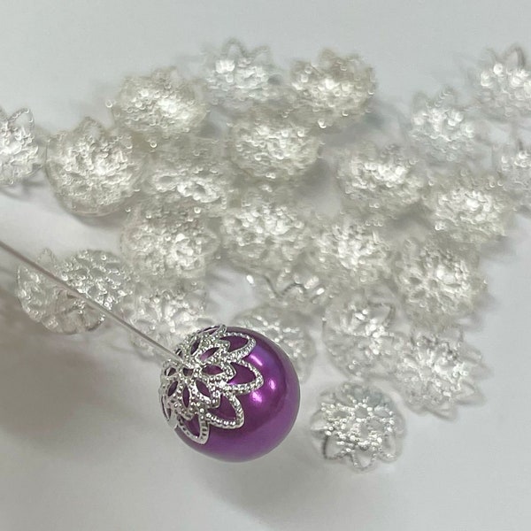 50pcs of Flower Filigree Bead Caps Bright Silver 10mm(No.BCP2262)