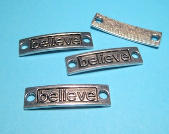 5 pièces de connecteur de lien de barre de rectangle de croire en argent antique breloques connecteur de lien de mot de 34x9mm (No.CM240)