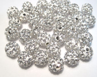 10pcs of White Polymer Clay Rhinestone Beads Pave Disco Ball Beads 6mm- Grade AAA(No.01-2156)