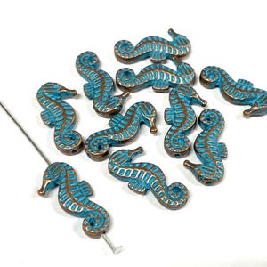 10 stuks antiek koper patina blauw zeepaardje tussenkralen 20 mm (nr. SPC2395)