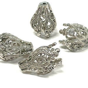 2pcs of Large Silver Filigree Tassel Cap Bails Pendant Bails Cone caps(No. BCP347)