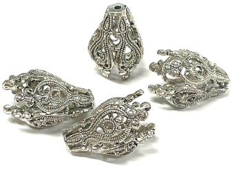 2pcs of Large Silver Filigree Tassel Cap Bails Pendant Bails Cone caps(No. BCP347)