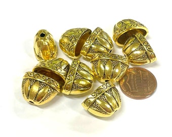 5 Antique Gold Tone Cone End Caps: 13mm Tassel Caps(No. GCP1792)