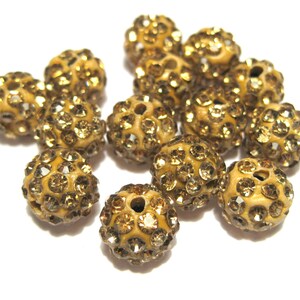 20 Light Yellow Brown Rhinestone Disco Ball Beads - 10mm Polymer Clay Pave Beads