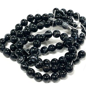 1 Strand of Black Striped Agate 6mm Round Natural Agate Stone Beads (No.GS2440)
