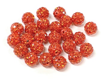 10pcs of Orange Polymer Clay Rhinestone Beads Pave Disco Ball Beads - Grade AAA 8mm