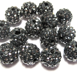 10pcs of Hematite Polymer Clay Rhinestone Beads Pave Disco Ball Beads - Grade AAA 10mm