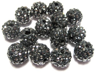 10pcs of Hematite Polymer Clay Rhinestone Beads Pave Disco Ball Beads - Grade AAA 10mm