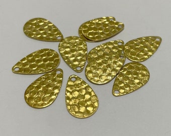 20pcs of Raw Brass Hammered Teardrop Charms Pendants Drops 16mm Double Sided(No. BC1556)