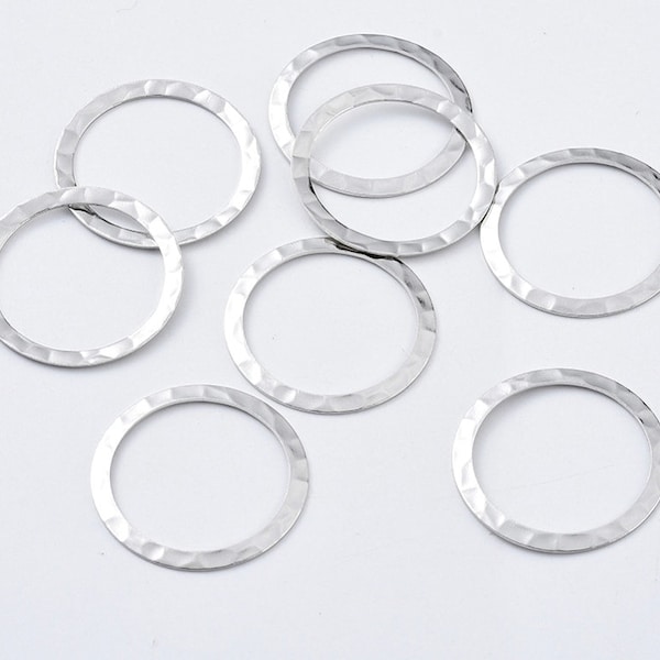 5pcs of  Silver Tone Hammered Circle Links Rings(No. LKR926)
