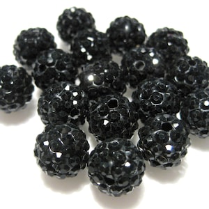 10pcs Black Polymer Clay Rhinestone Beads Pave Disco Ball Beads 10mm - Grade AAA