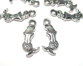 Bulk--100pcs of Antique Silver Mermaid Charms Pendants Double Sided 20mm