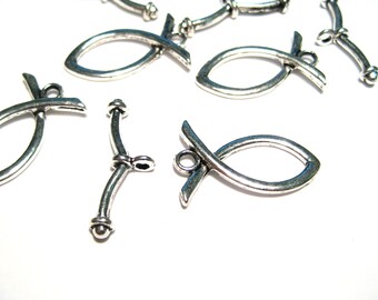 5 Sets of Antique Silver Plated Fish Toggle Clasps(No. TGCLS804)