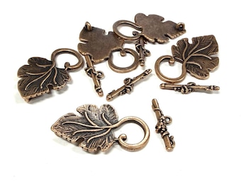 5 sets Antique Copper Plated Grape Leaf Toggle Clasps(No. TGCLS824)