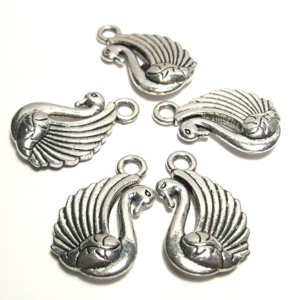 4pcs of Antique Silver Swan Charms Pendants Double Sided(No.Cm040)