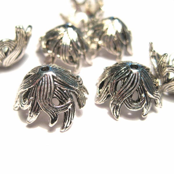 10pcs of Large Antique Silver Flower Bead Caps Cone Caps(No.BCP304)