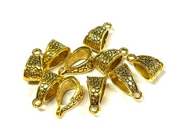 10pcs Antique Gold Plated Necklace Pendant Bails: Jewelry Making Supplies (No. ASB1783)