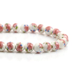 1 Strand (40pcs) of Pink Flower Round Ceramic Beads(No.562)