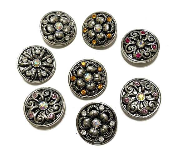 Closeout8pcs Mixed Round Snap Button Charms With Rhinestones Etsy UK