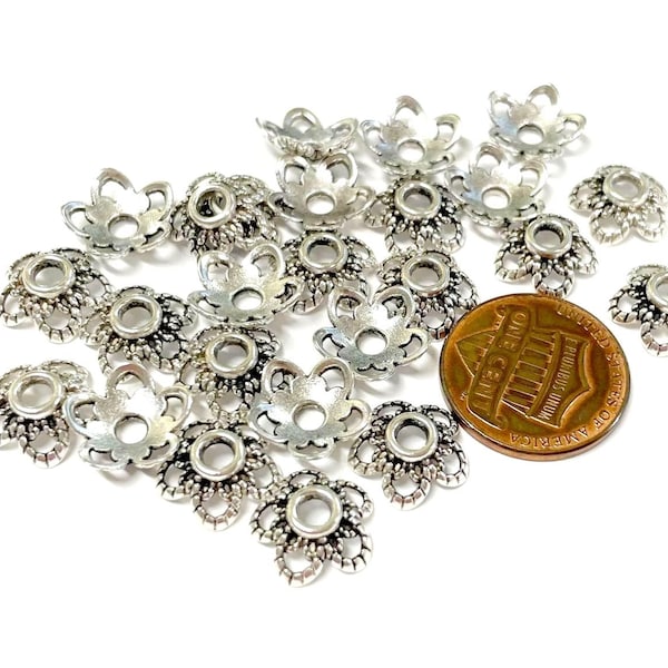 20pcs of Antique Silver Filigree Flower Bead Caps 11mm Jewelry supplies(No.BCP306)
