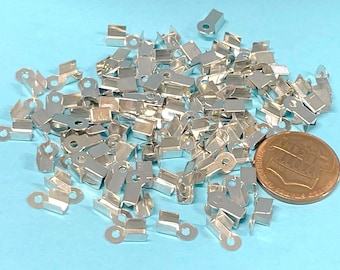 100 pezzi di tappi terminali tono argento con estremità a crimpare pieghevoli (n. CRP909A)