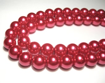 29pcs of Hot Pink Glass Pearl Beads 10mm R-3(lo1)