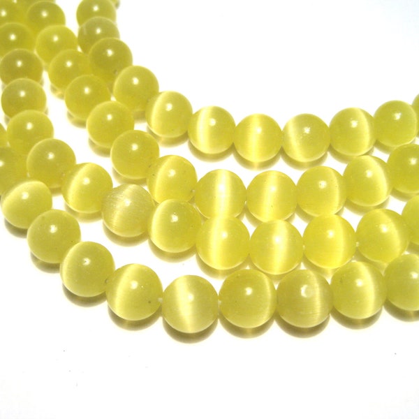 1 Strand (49pcs) of Yellow Glass Cats Eye Beads 8mm Round(No. GC1651)