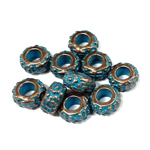 10 stuks antieke koperen patinablauwe tussenkralen van 11 mm (nr. SPC692A)