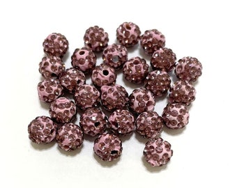 20pcs of Light Amethyst Polymer Clay Rhinestone Beads Pave Disco Ball Beads - Grade A 8mm