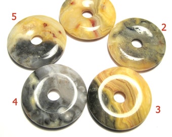 1pc of Crazy Agate Natural Gemstone Pendants Flat Round Donut  Gemstone Beads