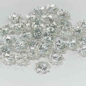 50pcs of Bright Silver Plated Filigree Flower Bead Caps(No. BCP1781)