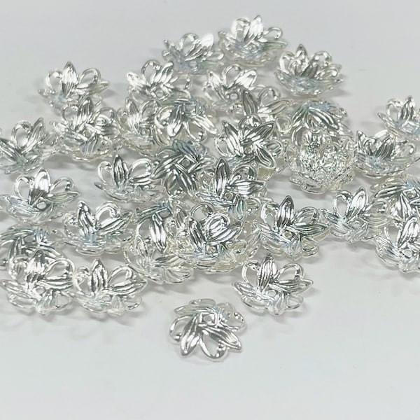 50pcs of Bright Silver Plated Filigree Flower Bead Caps(No. BCP1781)