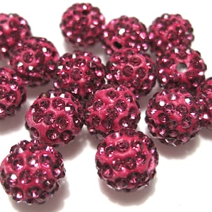 Fuchsia Pink Rhinestone Disco Ball Beads: Polymer Clay Pave (10pcs)