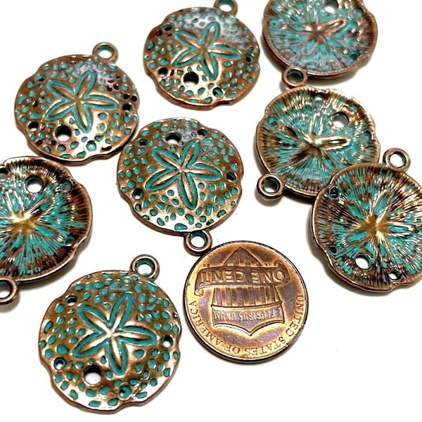 4pcs of Antique Copper Patina Sand Dollar Charms Pendants(No. CPCP692)