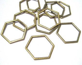 10pcs of Antique Bronze Hollow Hexagons Links Connectors 23mm(No.BZLR588)