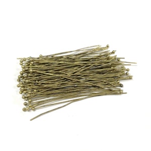 100pcs of Antique Brass Ball Head Pins 50mm 2in 23Ga Ball Pins (No.340)