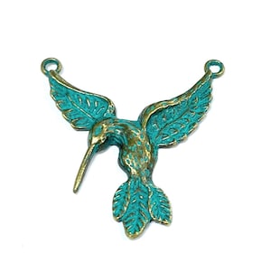2pcs of Antique Bronze Green Patina Hummingbirds Charms Pendants(No.GP2193)