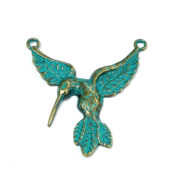 2pcs of Antique Bronze Green Patina Hummingbirds Charms Pendants(No.GP2193)