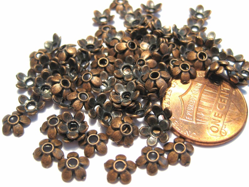 100pcs of Antique Copper Flower Bead Caps 6mmNO. CPCAP597 image 2