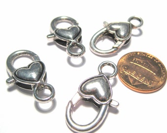 5pcs of Large Antique Silver Heart Lobster Claw Clasps