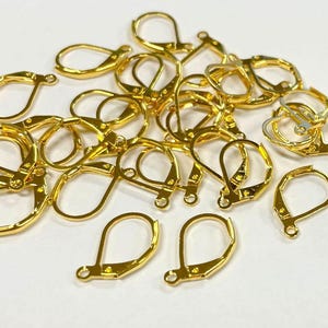 30pcs of Gold Tone Plated Brass Lever Back Hoop Earwires 16mm(No. EW1223)