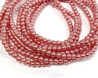 1 strand (110pcs) of Coral Pink Glass Pearl Beads 4mm Round (No. GP1762)