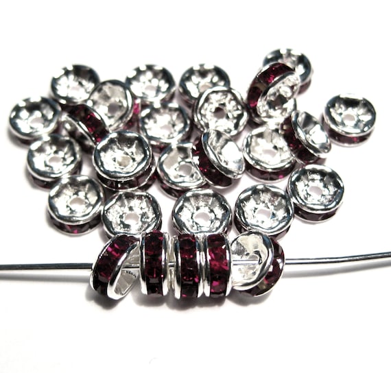 20 Perles Rondelle Strass Argenté 8mm - Marque SAVMER - Neuf