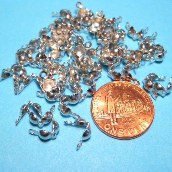 100pcs of Silver Tone Clamshell Bead Tip Knot End Cover 2 loops End Caps Chalottes End Beads(No.CRP904)