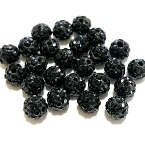 8pcs of Black Polymer Clay Rhinestone Beads Pave Disco Ball Beads 6mm- Grade AAA (No.280-2144)