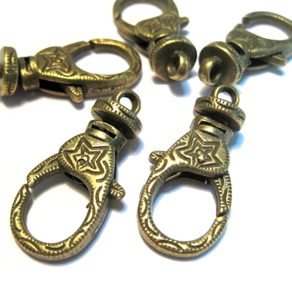 5pcs Large Antique Bronze Star Carved Lobster Clasp Swivel Base 30x14mm(No. LBCLS763)