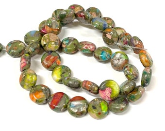 1 Strand of Natural Imperial Jasper Stone Beads 10mm Flat Round Green Mixed Dyed(No.GS2180)