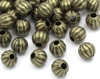 50pcs of Antique Bronze Corrugated 6mm Round Spacer Beads(No.BZSP553)